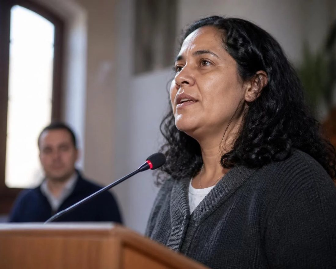 Participante ergue a mão para pedir a palavra numa mesa coberta de folhas anotadas
